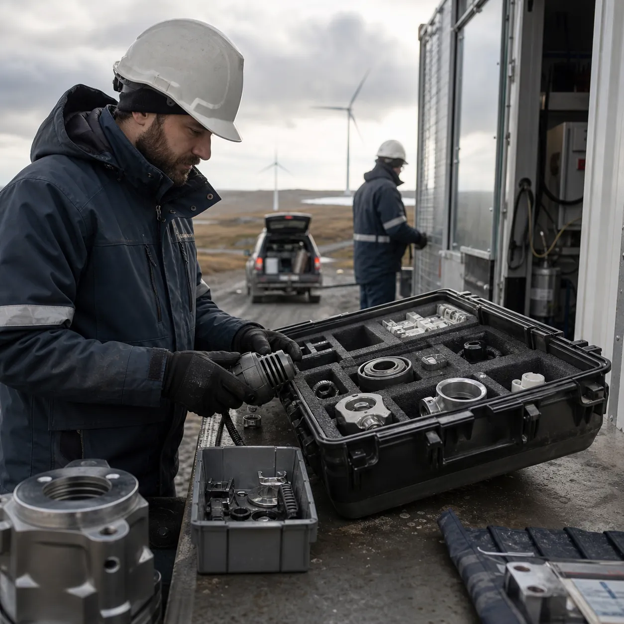 Technicien préparant un kit de pièces critiques avant une fenêtre de maintenance planifiée